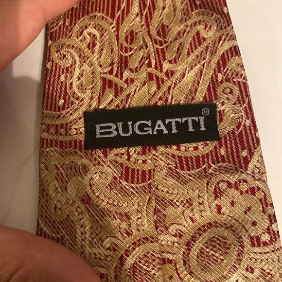 Vintage Bugatti Rare Baroque Lace Brick Red Silk Tie - Picture 5 of 7